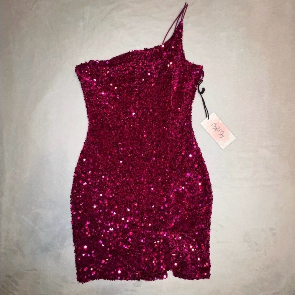 Crystal Sky Fuchsia Sequin Mini Dress